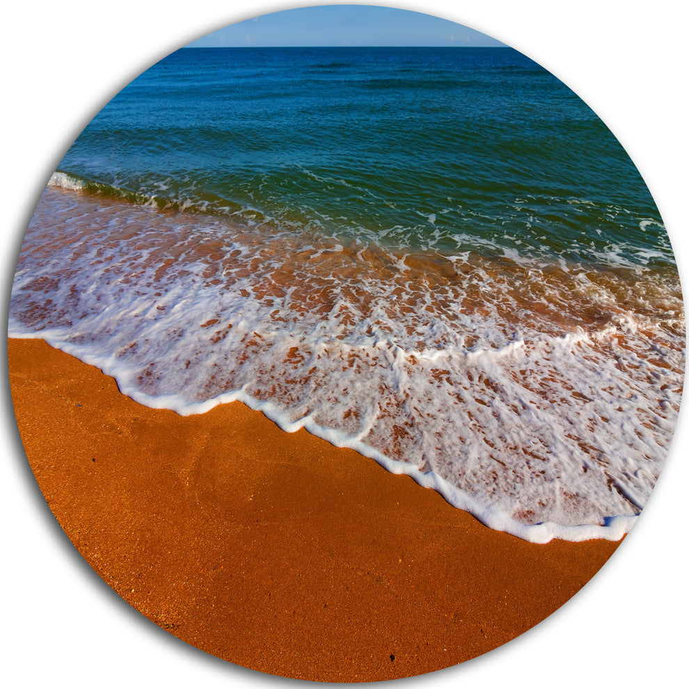 Summer Beach With White Waves, Modern Beach Round Metal Wall Art, 23"