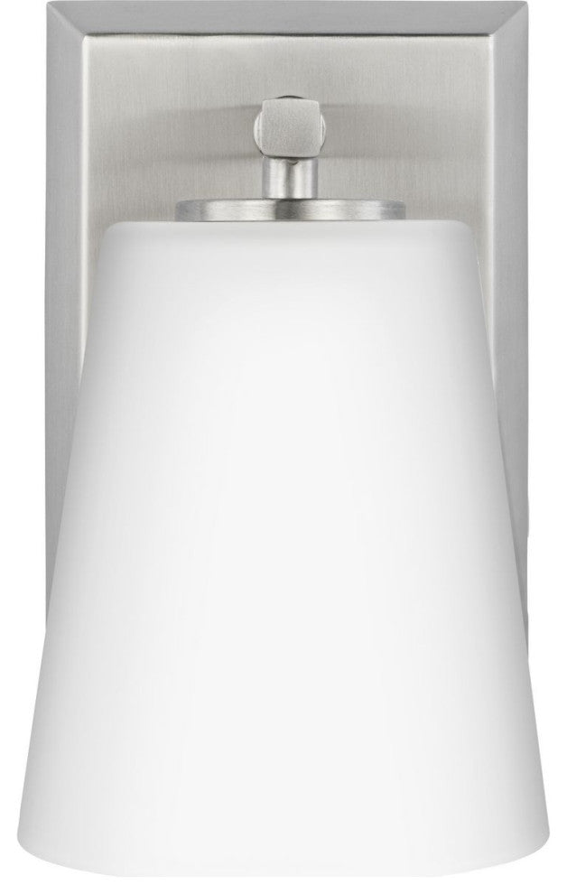 Vertex Collection One-Light Brushed Nickel Etched White Glass Bath Light