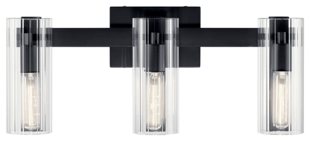 Jemsa 22.75" 3 Light Vanity With Clear Fluted Glass, Black