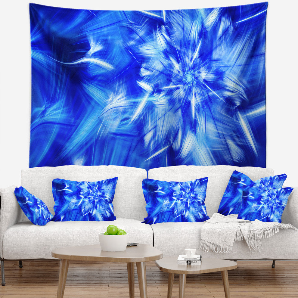 Rotating Bright Blue Fireworks Floral Wall Tapestry, 39"x32"