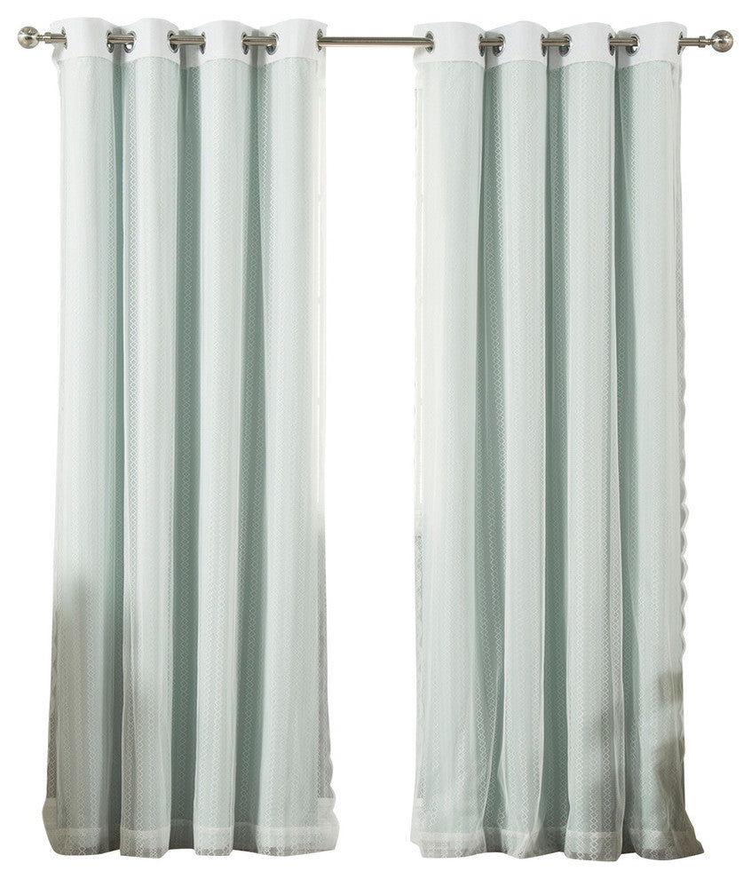 Zigzag Lace and Solid Blackout Curtain Set, Mint, 84"