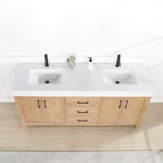 Leon Bath Vanity With Composite Stone Top, Fir Wood Brown, 72", No Mirror