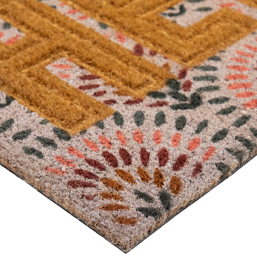 Brown and Pink "Hello" Floral Coir Outdoor Doormat 18" x 30"