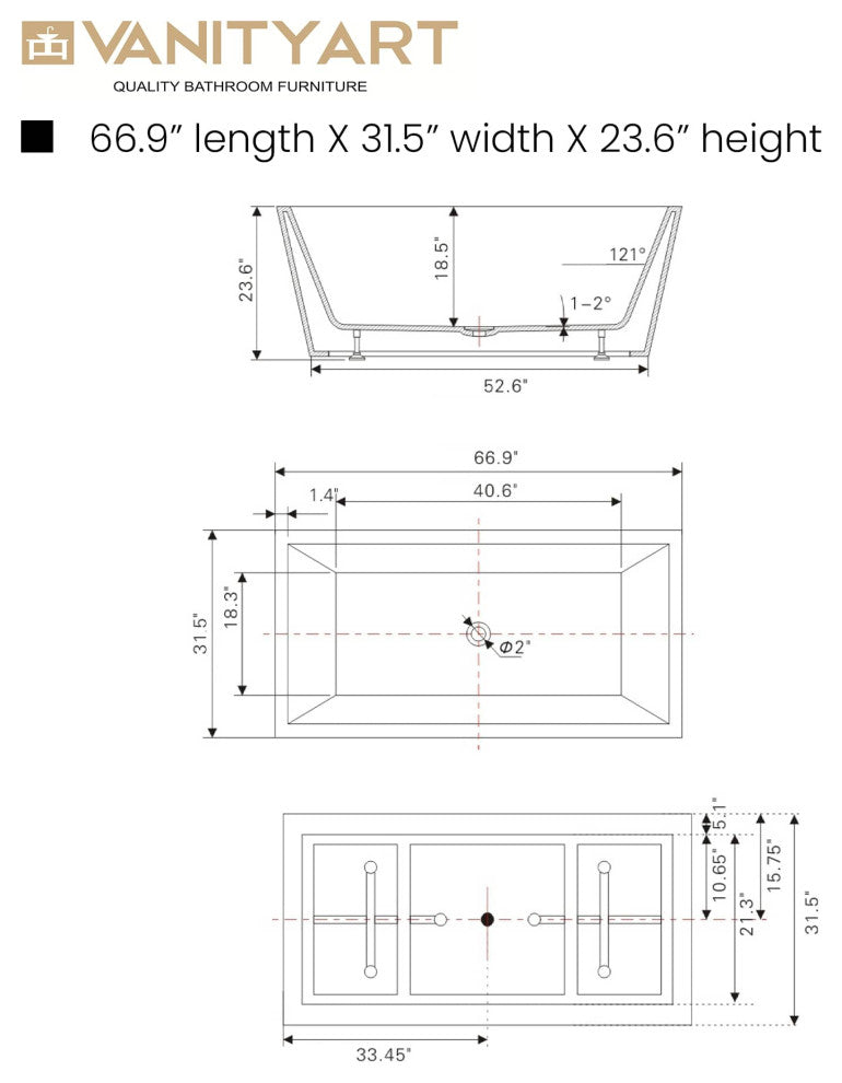 Freestanding Acrylic Bathtub, Pure White