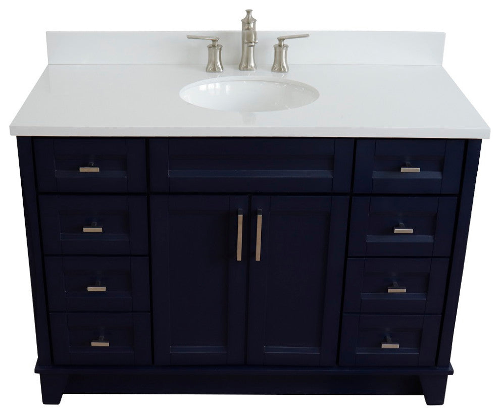 49" Single Sink Vanity, Blue Finish With Engineered Stone Top And Oval Sink