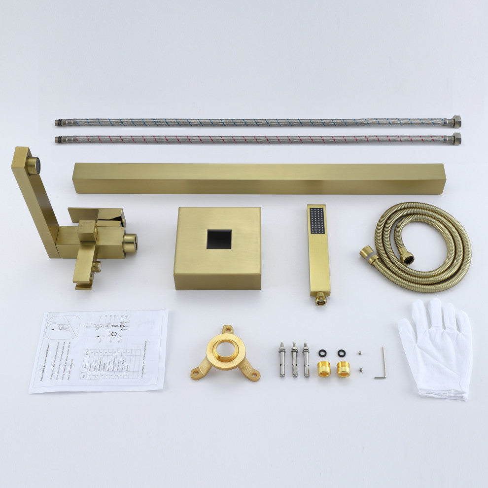 Freestanding Bathtub Faucet, Floor Mounted Tub Faucets With Hand Shower, Brushed Gold