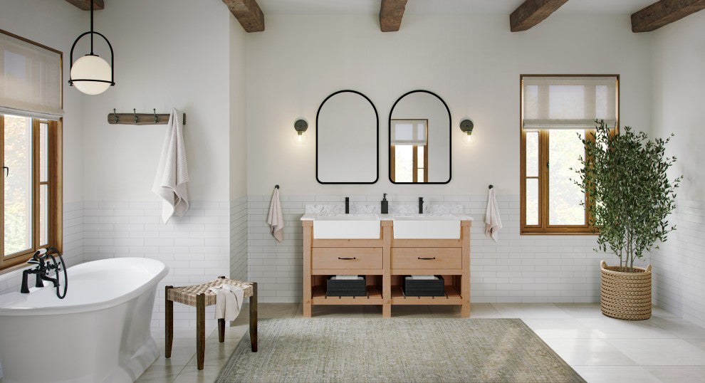Bosque Bath Vanity, Driftwood, 60", Double Sink, Farmhouse, Freestanding