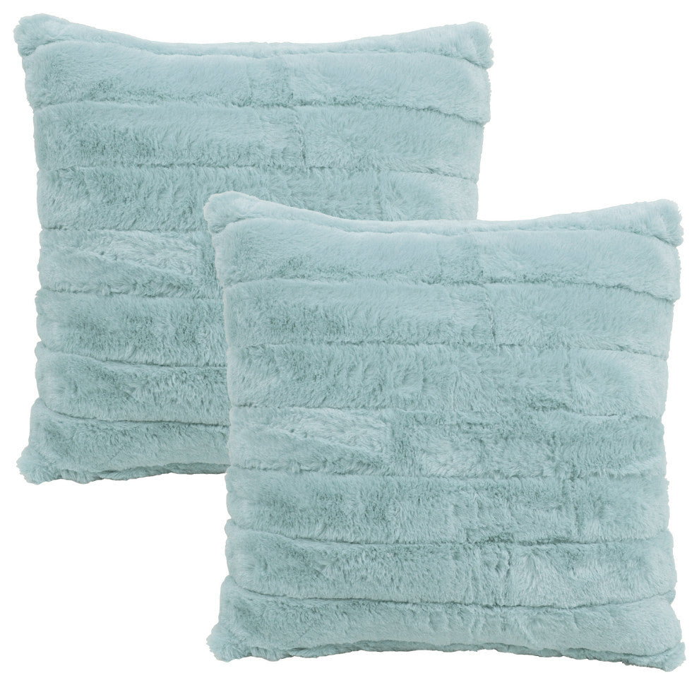 Rabbit Faux Fur Throw Blanket With 2 Pillows, Pastel Turquoise