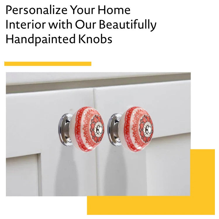 Mascot hardware Ceramic Knob with Red Floral Design - Pack of 10