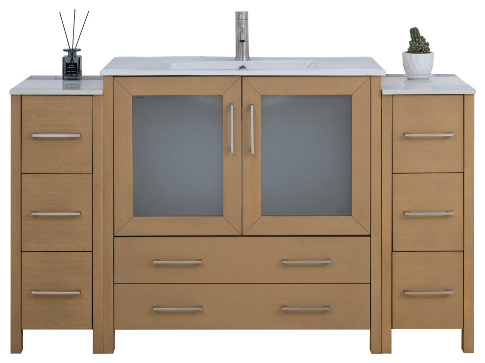 Vanity Art Freestanding Bathroom Vanity Set with Ceramic Top & Mirror
