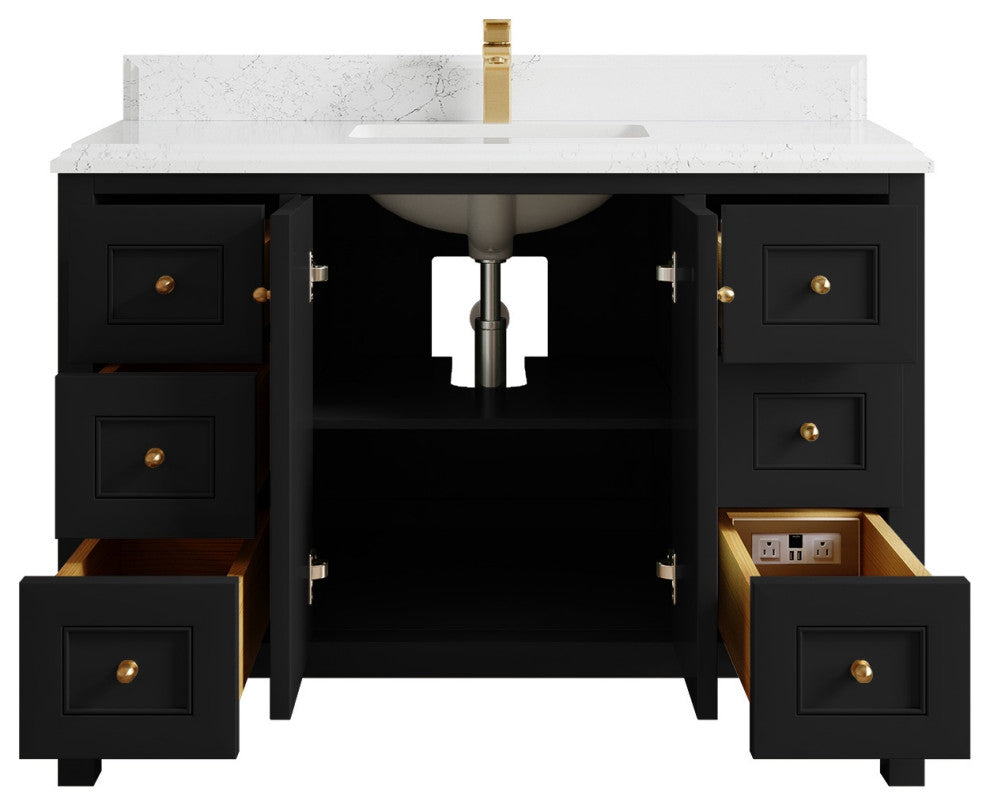 Nashville 48" Single Sink Bath Vanity, Black 1.5" Empira Quartz