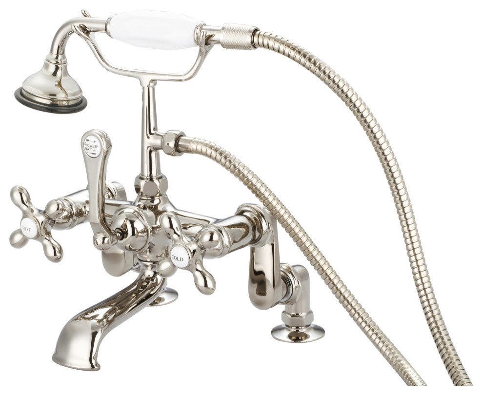 Vintage Adjustable Center Deck Mount Tub Faucet, Handheld Shower, Cross handles