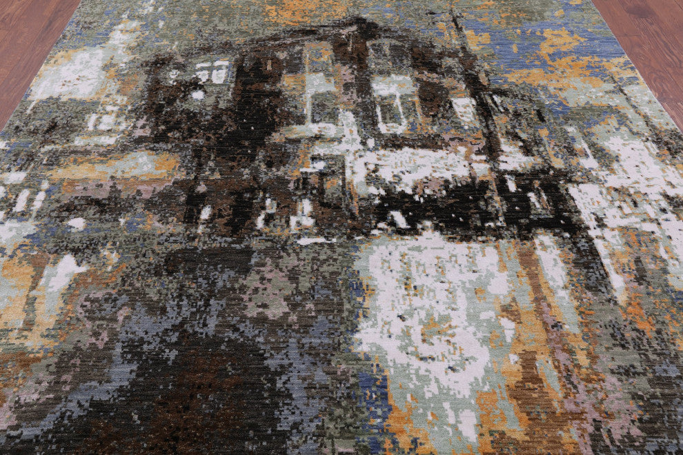 8' 0" X 9' 11" The Lake House Design Handmade Wool and Silk Modern Rug Q6849