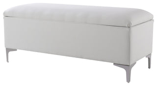 Madelyn Modern Storage Bench With Stainless Steel Legs, Bright White