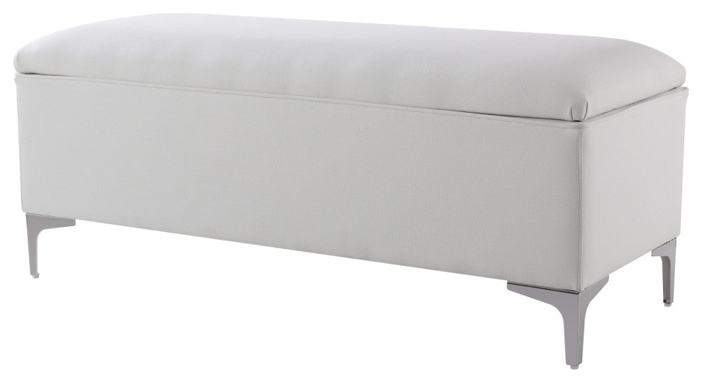 Madelyn Modern Storage Bench With Stainless Steel Legs, Bright White