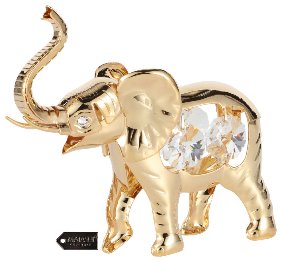 Matashi 24K Gold Plated Crystal Studded Elephant Ornament Christmas Gift