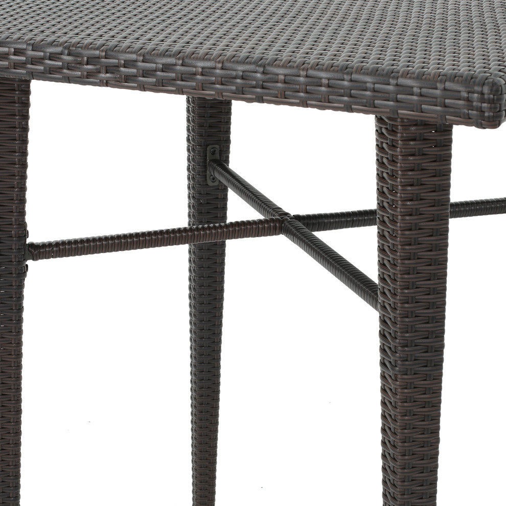 GDF Studio 5-Piece Landan Outdoor Multi-Brown Wicker 32.5" Square Bar Table Set