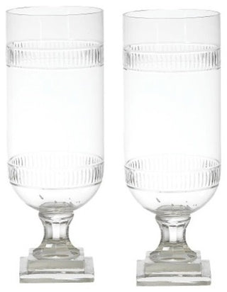 Tiffany Cut Glass Hurricane Lamp Lantern, Set of 2 Candle Holder Vase