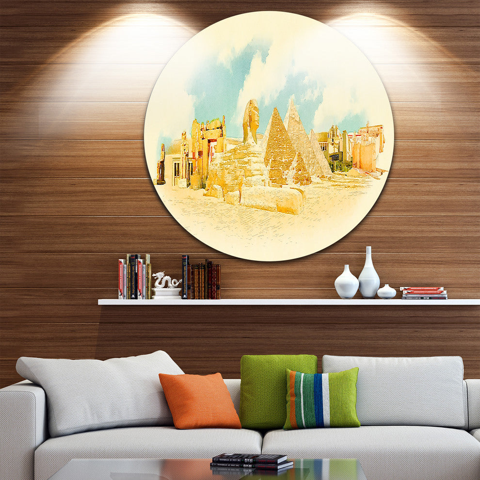 Cairo Panoramic View, Cityscape Watercolor Round Metal Wall Art, 23"