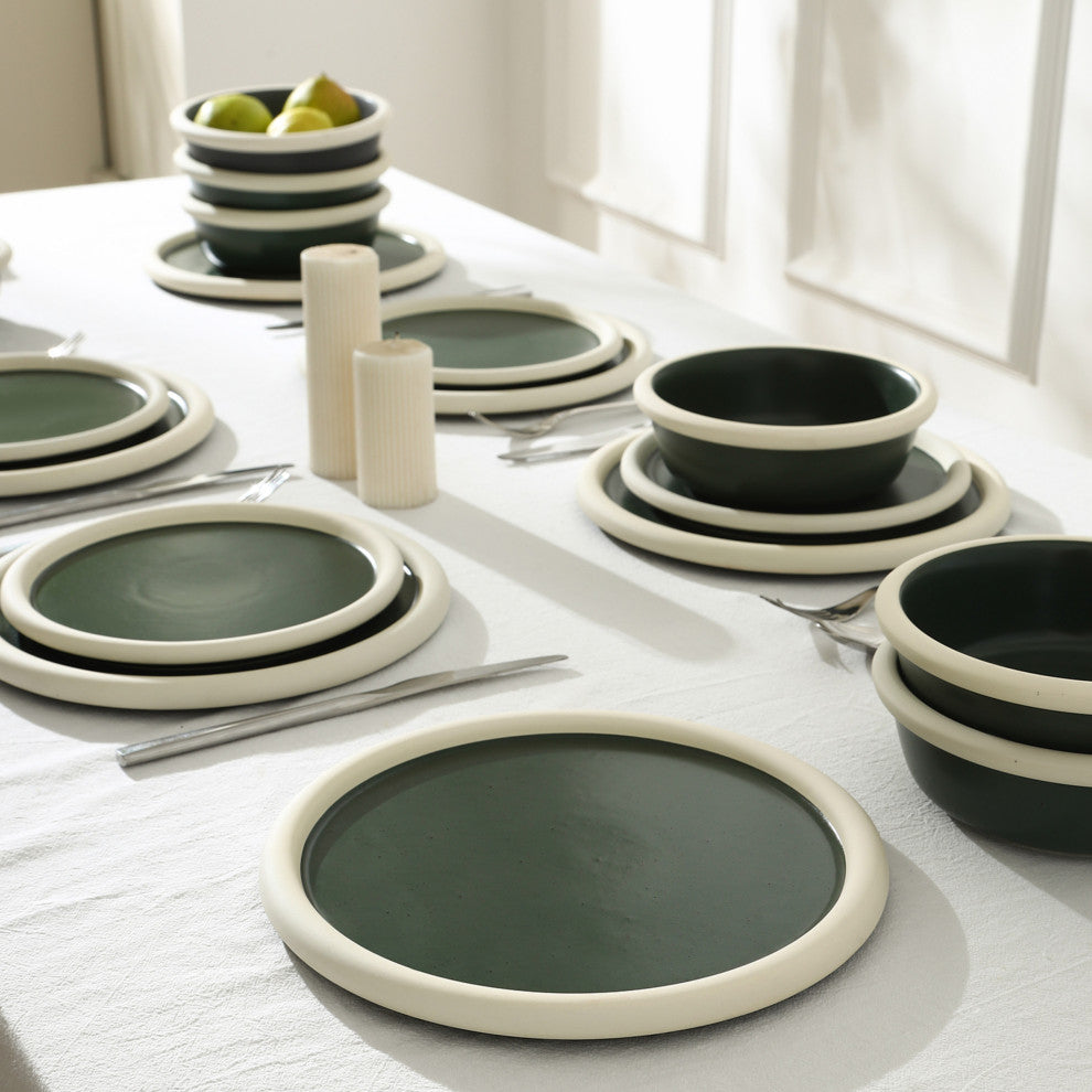 Stone Lain Capri Stoneware 12-Piece Dinnerware Set, Green