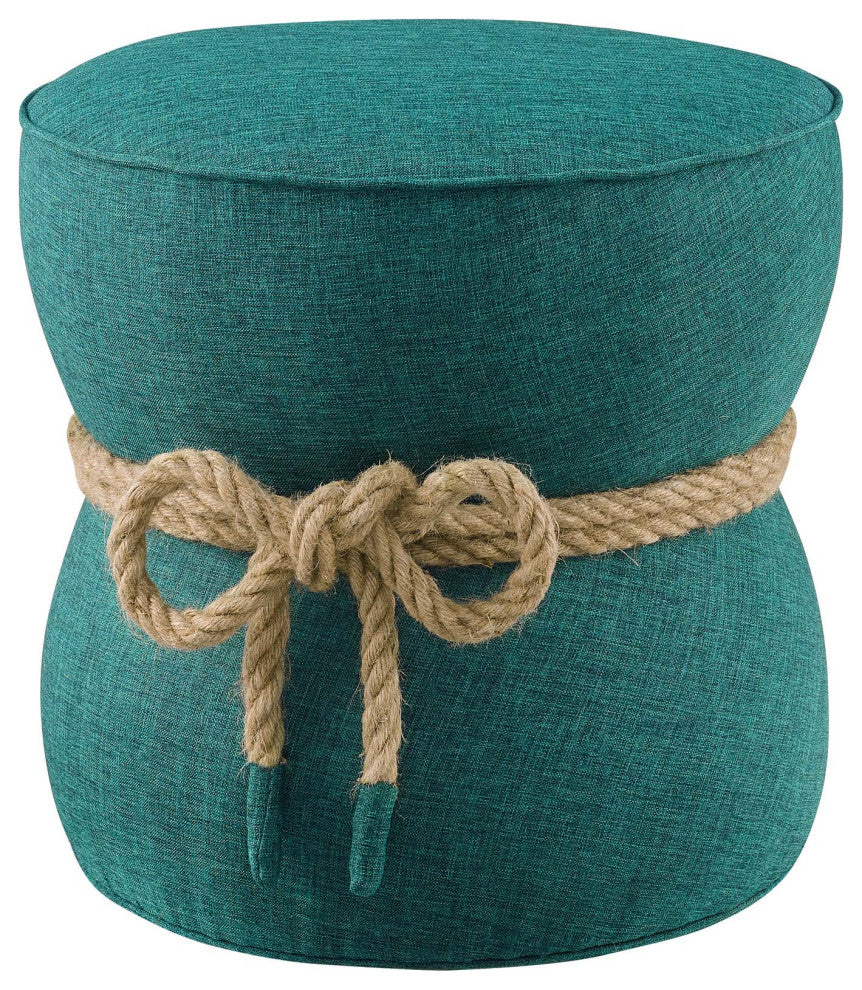 Beat Nautical Rope Upholstered Fabric Ottoman Teal