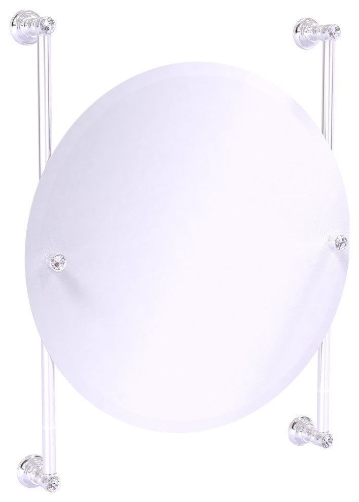 Carolina Crystal Round Frameless Rail Mounted Mirror, Polished Chrome