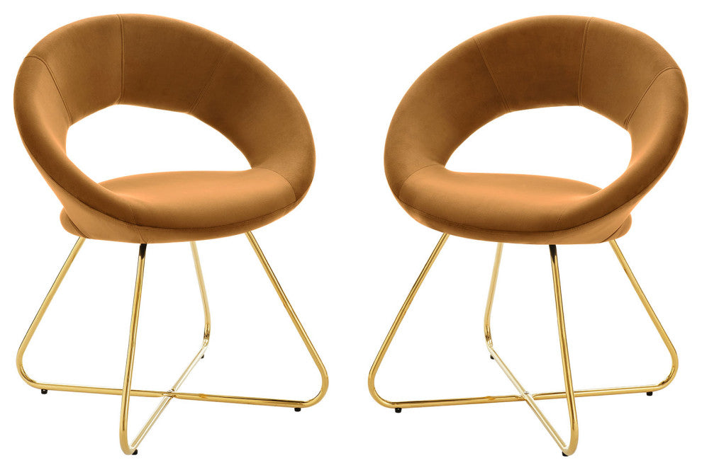 Dining Chair, Set of 2, Gold Brown, Velvet, Modern, Cafe Bistro Hospitality