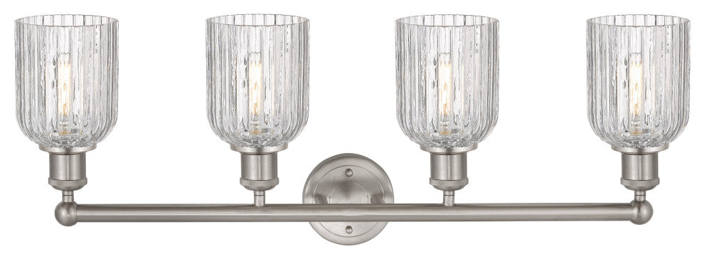 Edison-Bridal Veil 4-Light 32" Bath Vanity Light, Brushed Satin Nickel, Clear