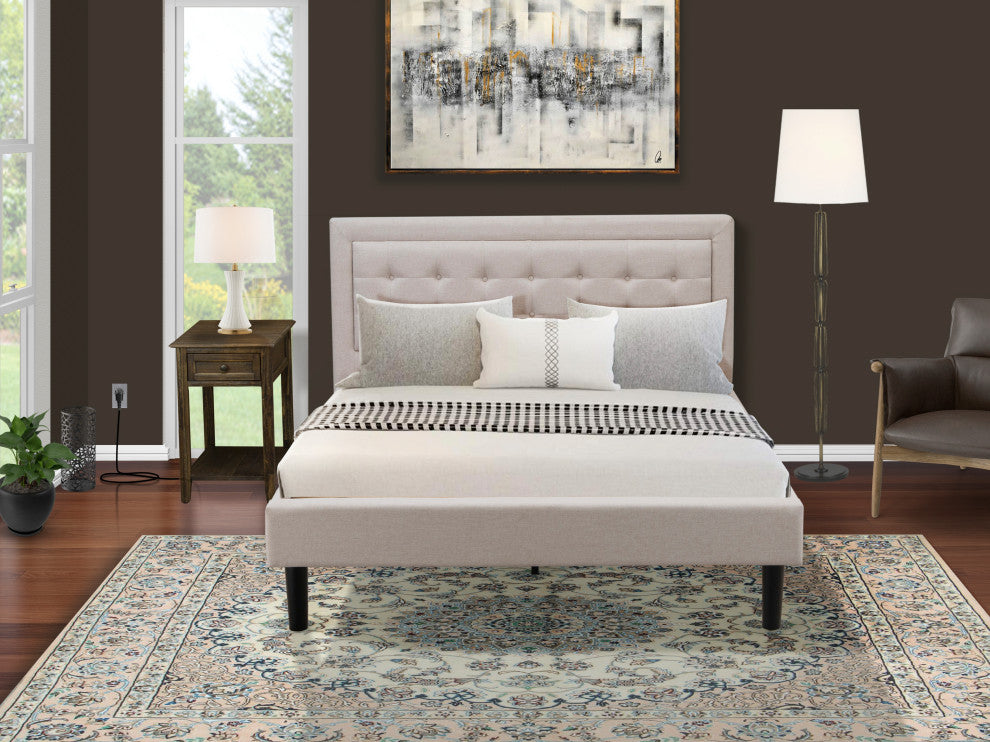 2Pc Platform Bedroom Set, 1 Bed, Nightstand, Mist Beige