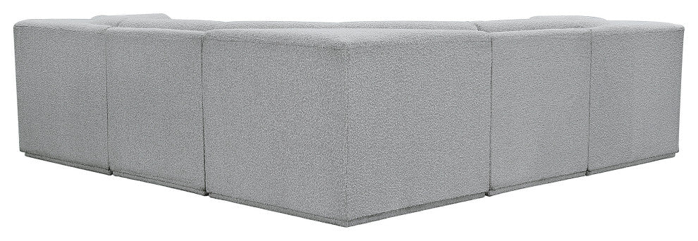 Ollie Black Boucle Fabric L-Shaped Modular Sectional, Grey, 5-Piece: 2 Armless Chair, 3 Corner Chair