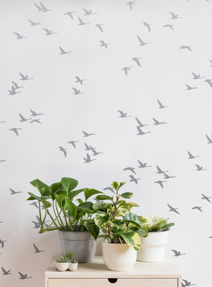 Soaring Birds Peel and Stick Vinyl Mural, Grey, 24"w X 96"h, Single