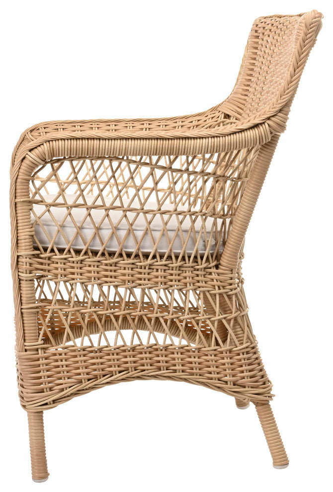 Marie Armchair With Cushion, Natural Finish, Snow White Upholstery
