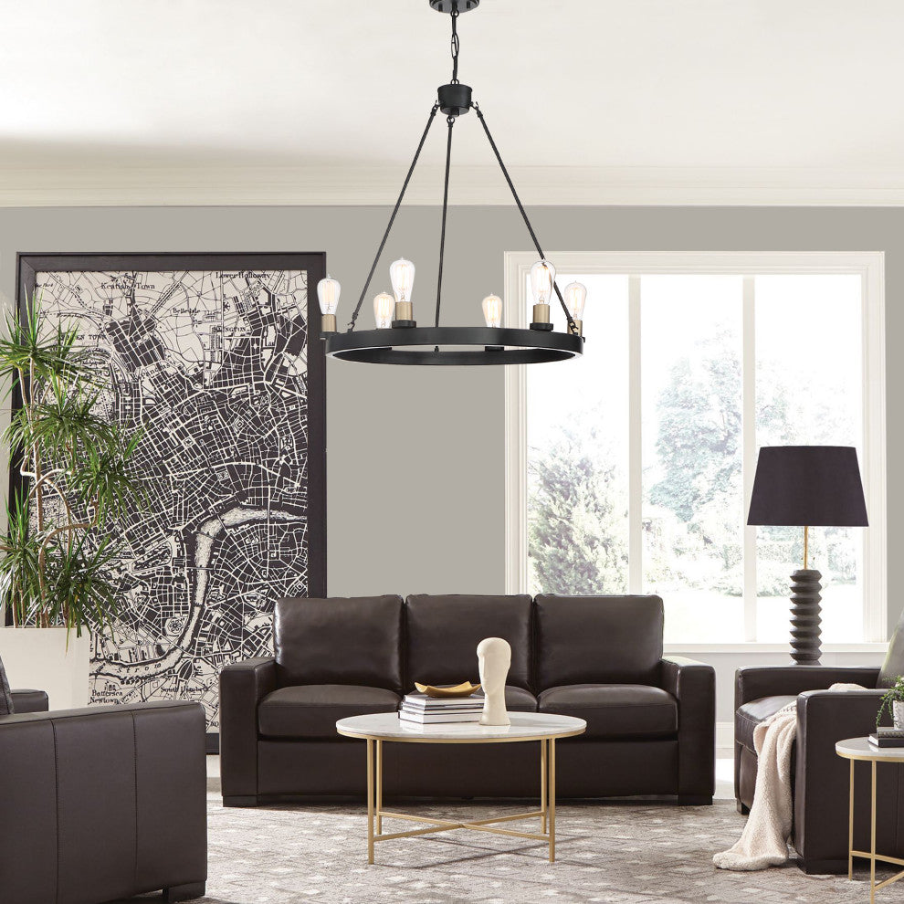 Farmhouse Vintage 6-Light Chandelier, Classic Black