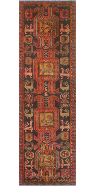 Fine Vintage Distressed Charleig Charcoal/Red Runner, 2'11 x 9'9