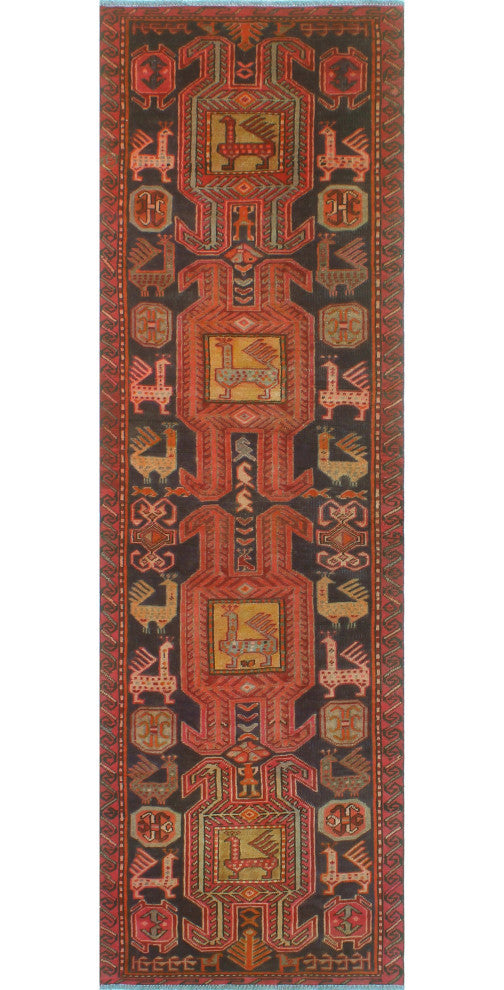 Fine Vintage Distressed Charleig Charcoal/Red Runner, 2'11 x 9'9