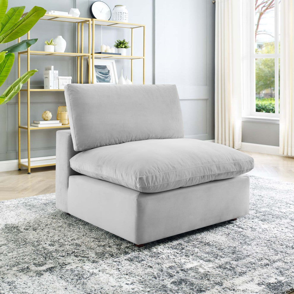 Sofa Middle Chair, Velvet, Gray, Modern, Living Lounge Hotel Hospitality