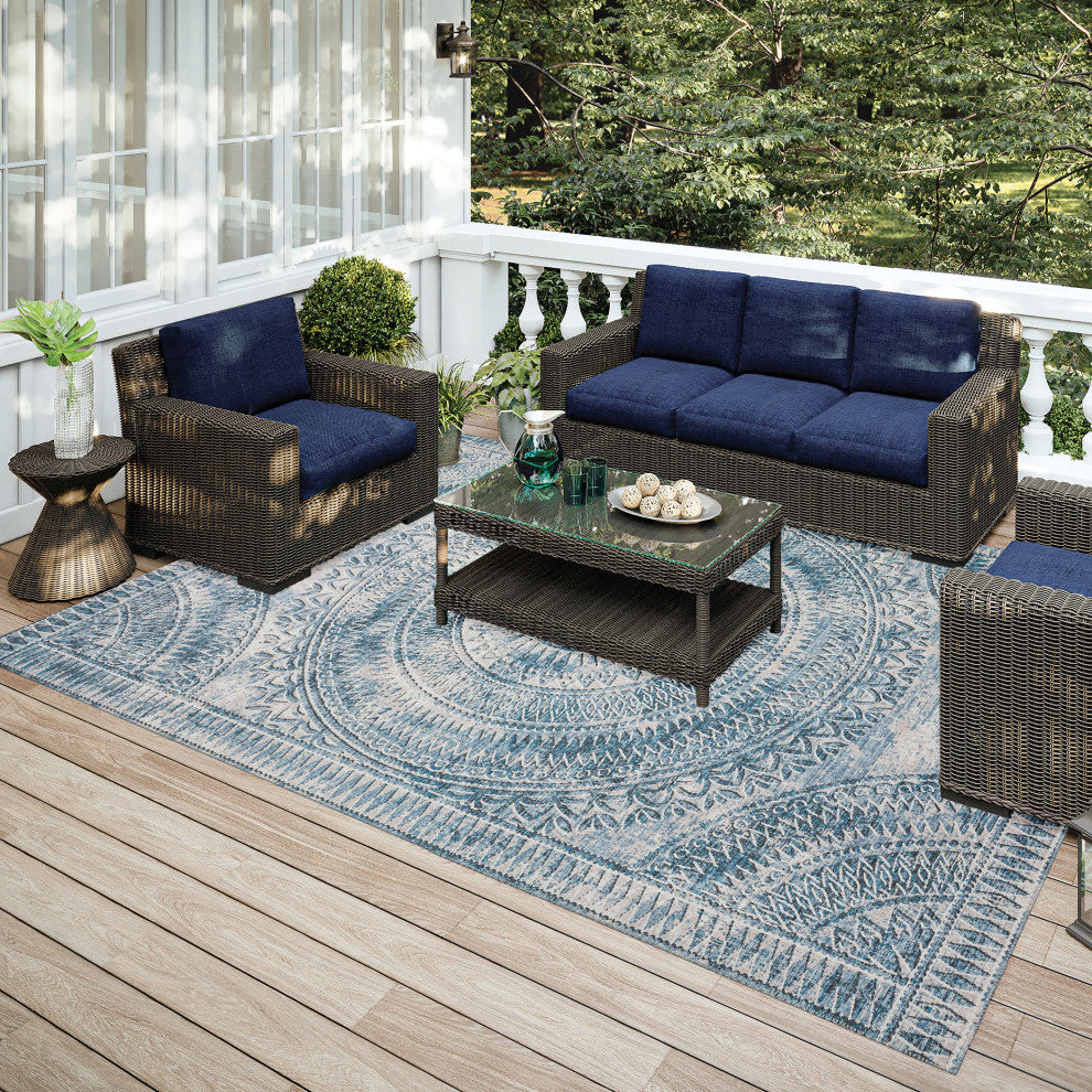 Indoor/Outdoor Sedona SN7 Indigo Machine Washable 3' x 5' Rug