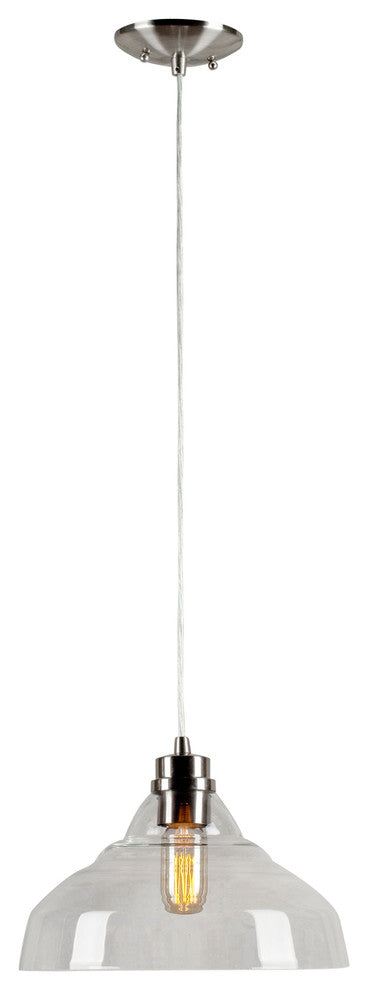 1 Light Cord-Hung Glass Mini Pendant, Brushed Nickel, Clear Glass
