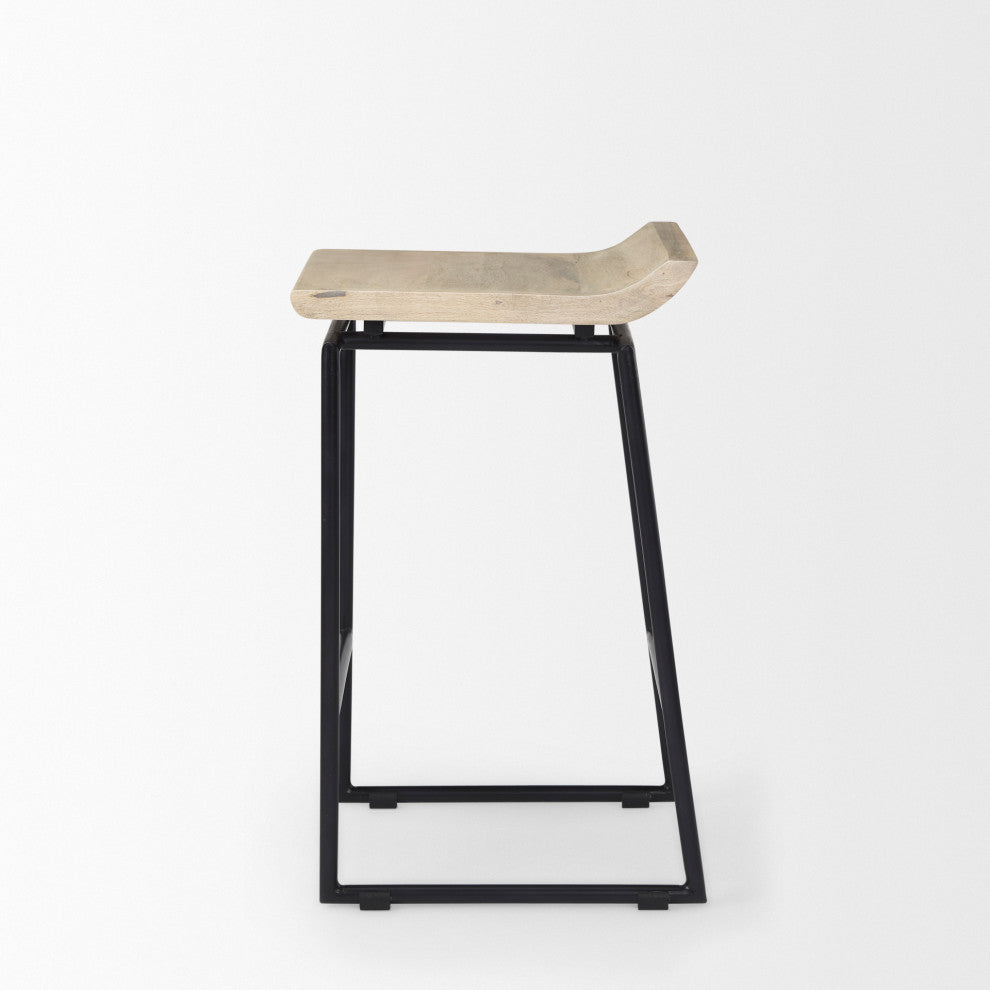 Givens Blonde Solid Wood with Black Metal Frame Counter Stool