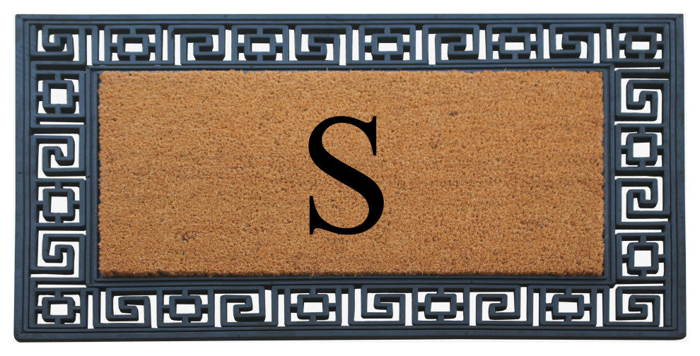 Rubber And Coir Greek Key Black Border 24"x36", Outdoor Monogrammed Doormat, S