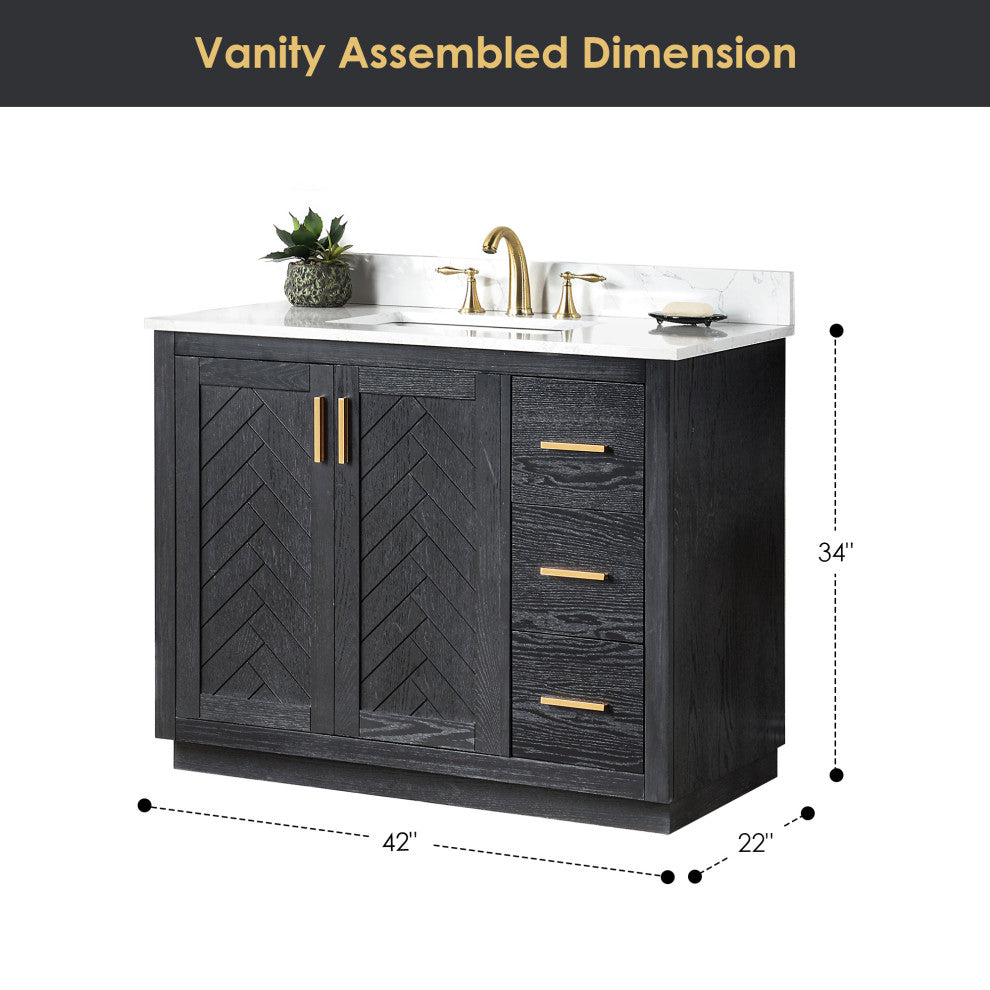 Altair Gazsi Black Oak Bathroom Vanity Set, 42", With Mirror