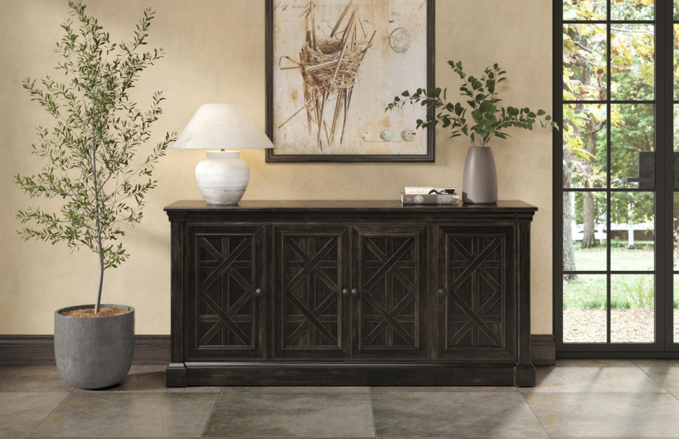 Traditional 70" TV Console Wood Accent Cabinet Fully Assembled Dark Brown