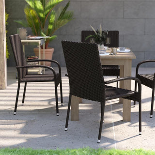 Maxim Set of 4 Stackable Indoor/Outdoor Wicker Dining Chairs with Steel Frames,