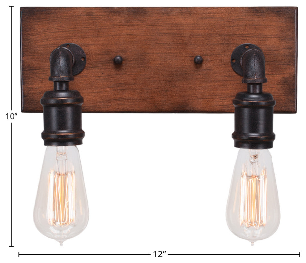 Portland 2-Light Bath Bar with Amber Antique Bulbs