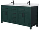 66"DBL Bathroom Vanity Green, White Cult. Marble Countertop, Sinks, Black Trim