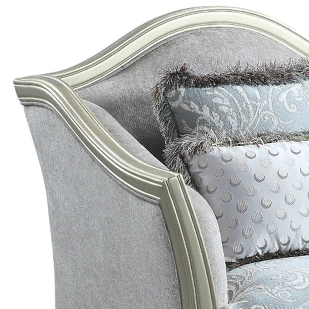 Benzara BM276231 44" Classic Accent Chair, Fabric Cushioned Seat, Gray/Champagne
