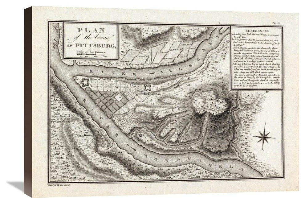 Plan Of The Town Of Pittsburg, Pennsylvania, 1796, 30"x1.5"x21"
