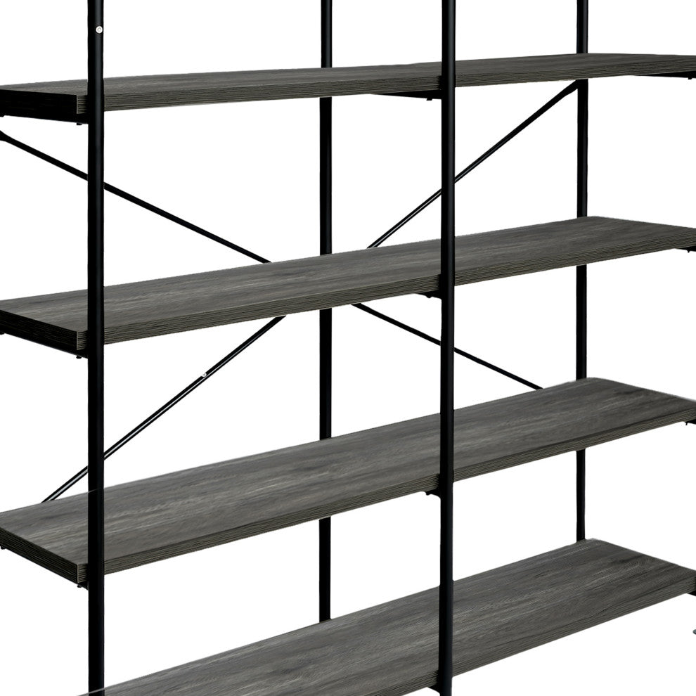 63" Industrial 4 Tier Bookshelf Particleboard Metal Frame, Gray, Black