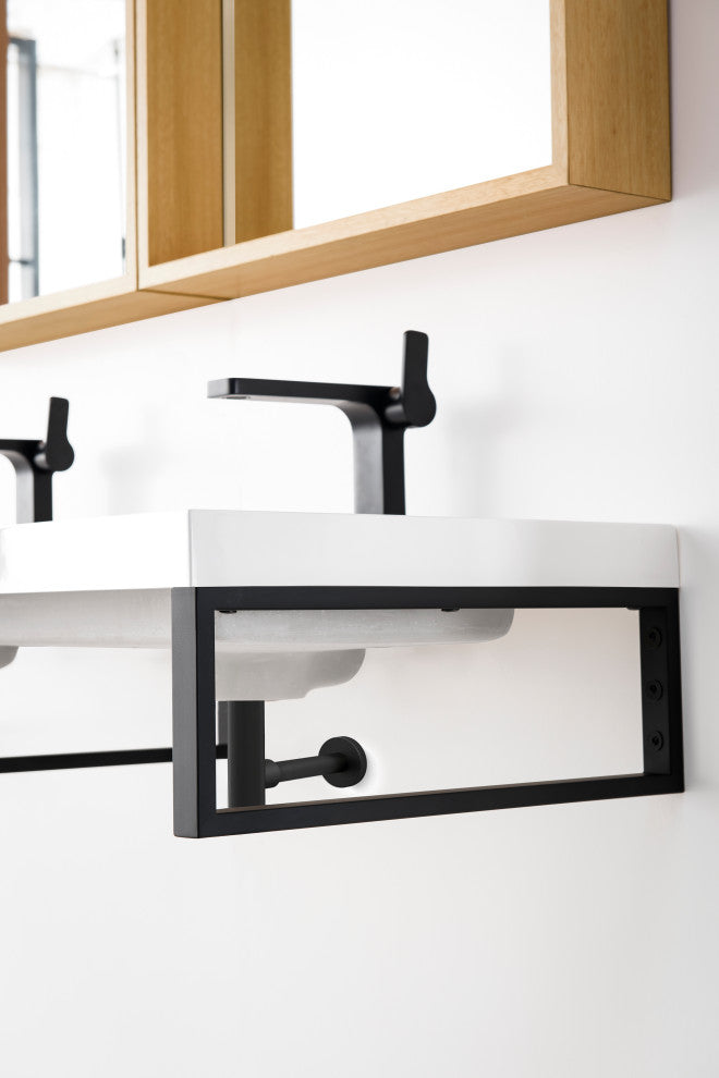 Three Boston 18" Wall Brackets, Matte Black, 47" White Glossy Composite Top
