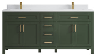 Cambridge 72 Double Sink Bath Vanity in Pewter Green 1.5" White Quartz